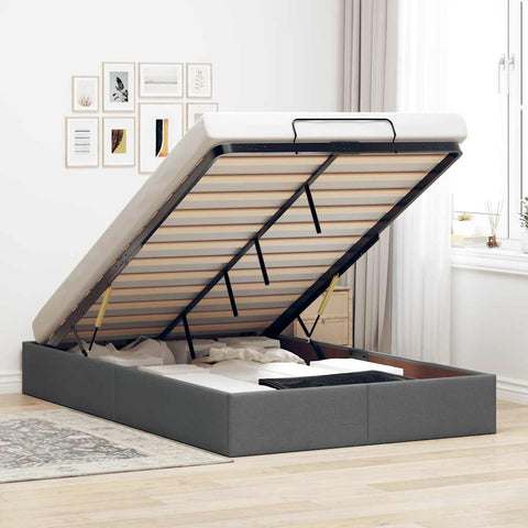 Ottoman Bed Frame without Mattress Dark Grey Double Fabric 3310920