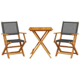 Bistro Set Black Solid acacia wood, PE rattan Compact Foldable 3281802