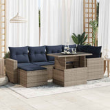 7 Piece Garden Sofa Set with Cushions Grey Poly Rattan Acacia 3326352
