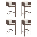 5 Piece Garden Bar Set with Cushions Brown Poly Rattan 3203944