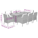 9 Piece Garden Dining Set with Cushions Grey Poly Rattan 3211905