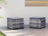 Set of 2 Rattan Storage Ottoman, Outdoor Footstool with Removable Cushions, Garden Storage Seat for T3398P325086