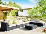 8 Pieces PE Rattan Corner Sofa with Thick Cushions, Aluminium Outdoor Rattan Garden Furniture T3398P318644