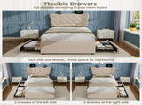 3ft Single Upholstered Bed with Rivet Design and Charging Station, Two Storage Drawers, Adjustable N652P412012B