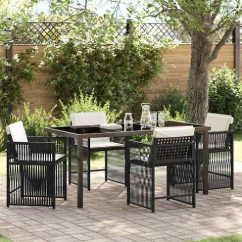 Garden Dining Set 5 pcs Black Poly Rattan 3380771