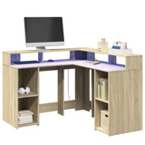 Desk with LED Lights Sonoma Oak 130x130x91 cm Engineered Wood 3309449