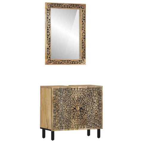 ZNTS 2 Piece Bathroom Furniture Set Solid Wood Mango 3206313