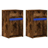 ZNTS Bedside Cabinets with LED Lights 2 pcs Smoked Oak Engineered Wood 852007