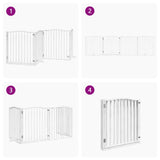 Dog Gate with Door Foldable 4 Panels White 320 cm Poplar Wood 352219