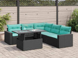 6 Piece Garden Sofa Set with Cushions Black Poly Rattan Acacia 3326318