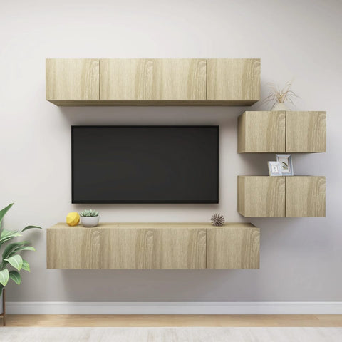 6 Piece TV Cabinet Set Sonoma Oak Engineered Wood 3079041