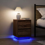 Bedside Cabinet with LED Lights Brown Oak 38x34x50 cm 861295
