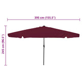 Garden Parasol Bordeaux Red 395 x 395 x 245 cm Polyester 42003648