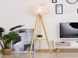 Tripod Floor Lamp, Freestanding Bedside Light Reading Light with Storage Shelf and Linen Shade for T3398P425130
