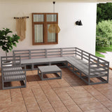 ZNTS 10 Piece Garden Lounge Set Grey Solid Pinewood 3075921