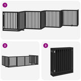 Dog Gate with Door Foldable 8 Panels Black 640 cm Poplar Wood 3155686