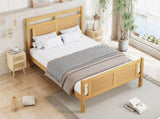 Wooden bed, 4ft6 double bed 135190cm, MDF with rattan paper, Sturdy bed slats, PineMDFPlywood, N604P353108N