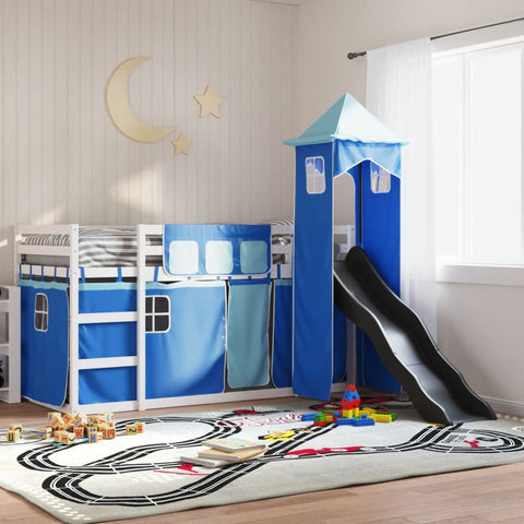 Bunk Bed without Mattress with Slide and Curtains Blue 90x200 cm 3284192