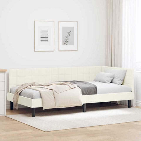 Corner Bed Frame with Headboard Cream 90 x 200 cm Velvet 42016435