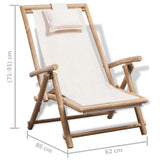 Sun Lounger White Bamboo, Canvas Standard Foldable 41893