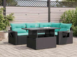 5 Piece Garden Sofa Set with Cushions Black Poly Rattan Acacia 3326468
