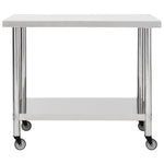 ZNTS Kitchen Work Table with Wheels 100x60x85 cm Stainless Steel 51639
