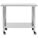 ZNTS Kitchen Work Table with Wheels 100x60x85 cm Stainless Steel 51639