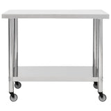 Kitchen Work Table with Wheels 100x60x85 cm Stainless Steel 51639