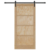 Sliding Door 93 x 202 cm Engineered Wood Natural and Black 3449891