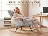Rocking Chair, Teddy Fleece Rocker Chair with Tufted Wingback, Side Pockets, Rubber Wood Legs, Light T3398P548057