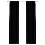Linen-Look Blackout Curtains with Grommets 2pcs Black 140x245cm 321154