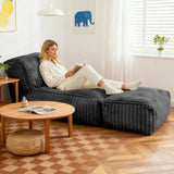 Modular Bean Bag Lounge Sofa with Ottoman,Plush Corduroy Fabric, Ergonomic Body Support, Removable T5592P545598