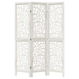 Room Divider 3 Panels White Solid Wood Paulownia 358733