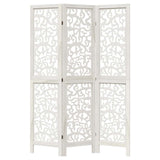 Room Divider 3 Panels White Solid Wood Paulownia 358733