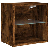 ZNTS Bedside Cabinets with LED Lights Wall-mounted 2 pcs Smoked Oak 837073