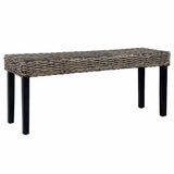 285790 Bench 110 cm Black Natural Kubu Rattan and Solid Mahogany Wood