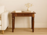 Solid Wood Chestnut Turned Leg Writing Desk, 1 Drawer, Dark Brown B2743P403471