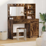 Dressing Table with Mirror Lights 2 pcs Brown Engineered Wood 3334267