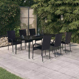 Garden Dining Set Black PE rattan, powder-coated steel, glass Large 3099399