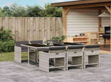 7 Piece Garden Dining Set with Cushions Light Grey Poly Rattan 3211091