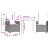 3 Piece Garden Dining Set with Cushions Grey Poly Rattan 3212872