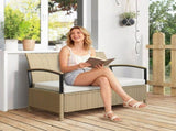 125L Garden Storage Bench, 2 Seater PE Rattan Outdoor Bench Storage Box with Padded Cushion, Khaki T3398P552617