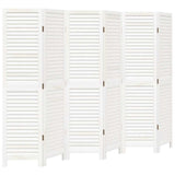 Room Divider 6 Panels White Solid Wood Paulownia 358841