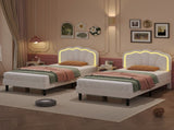 3ft Single Upholstered Bed with LED Adjustable Shell Shape Headboard, Soft Velvet Bed Frame with N652P242015W