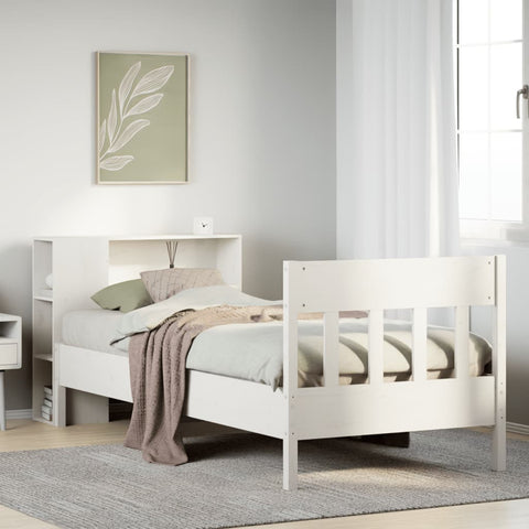 Bookcase Bed without Mattress White 90x200cm Solid Wood Pine 3323201