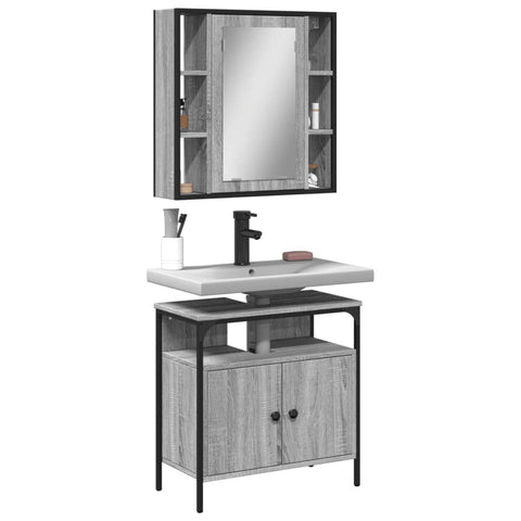 ZNTS 2 Piece Bathroom Furniture Set Grey Sonoma Engineered Wood 3214718