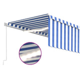 ZNTS Manual Retractable Awning with Blind&LED 5x3m Blue&White 3069341