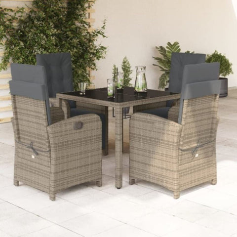 ZNTS 5 Piece Garden Dining Set with Cushions Grey Poly Rattan 3212463