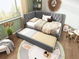 Upholstered Bed Daybed with Pull-Out Bed, 3FT Single Sofa Bed 90 x 190 cm, Ottoman Bed Trundle Beds N601P377081G