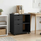 Rolling Cabinet Black 63.5 x 39 x 65.5 cm Solid Pine Wood 42028383